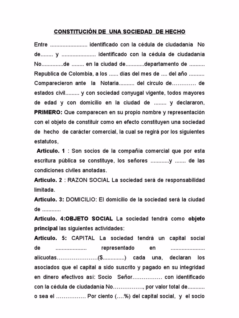 ¿Qué es un formato de Sociedad de hecho?