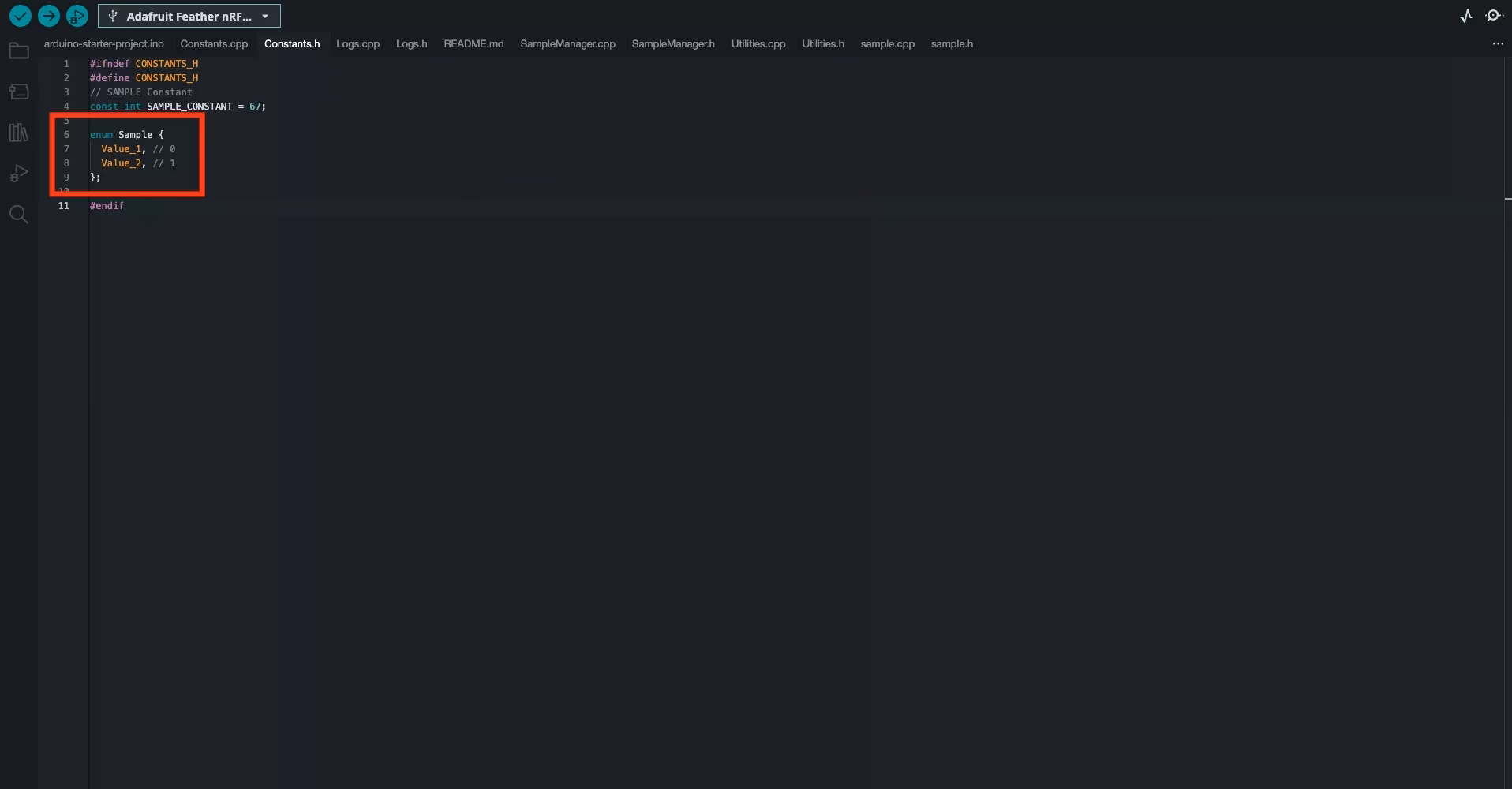 How do I declare an enum in a project?