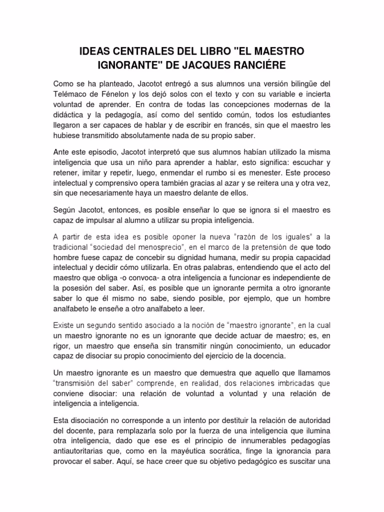 ¿Qué afirma Rancière sobre la explicación?