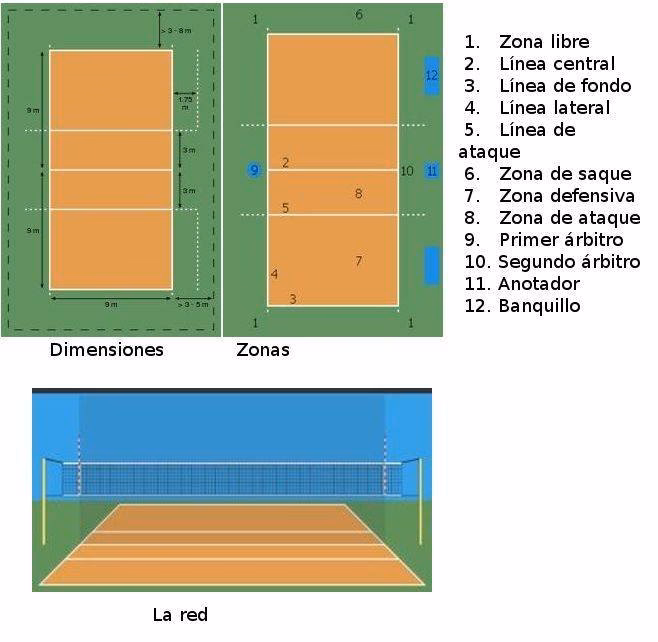 ¿Cuál es el ancho de un campo de voleibol?