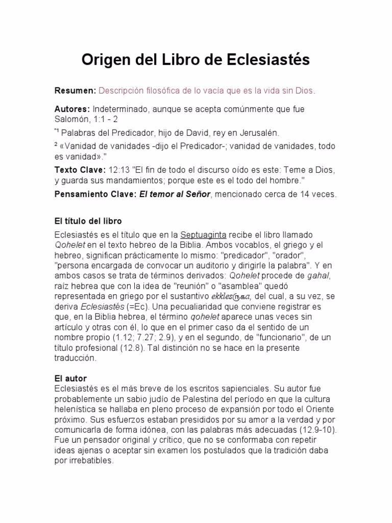 ¿Quién es el autor de proverbios y Eclesiastés?