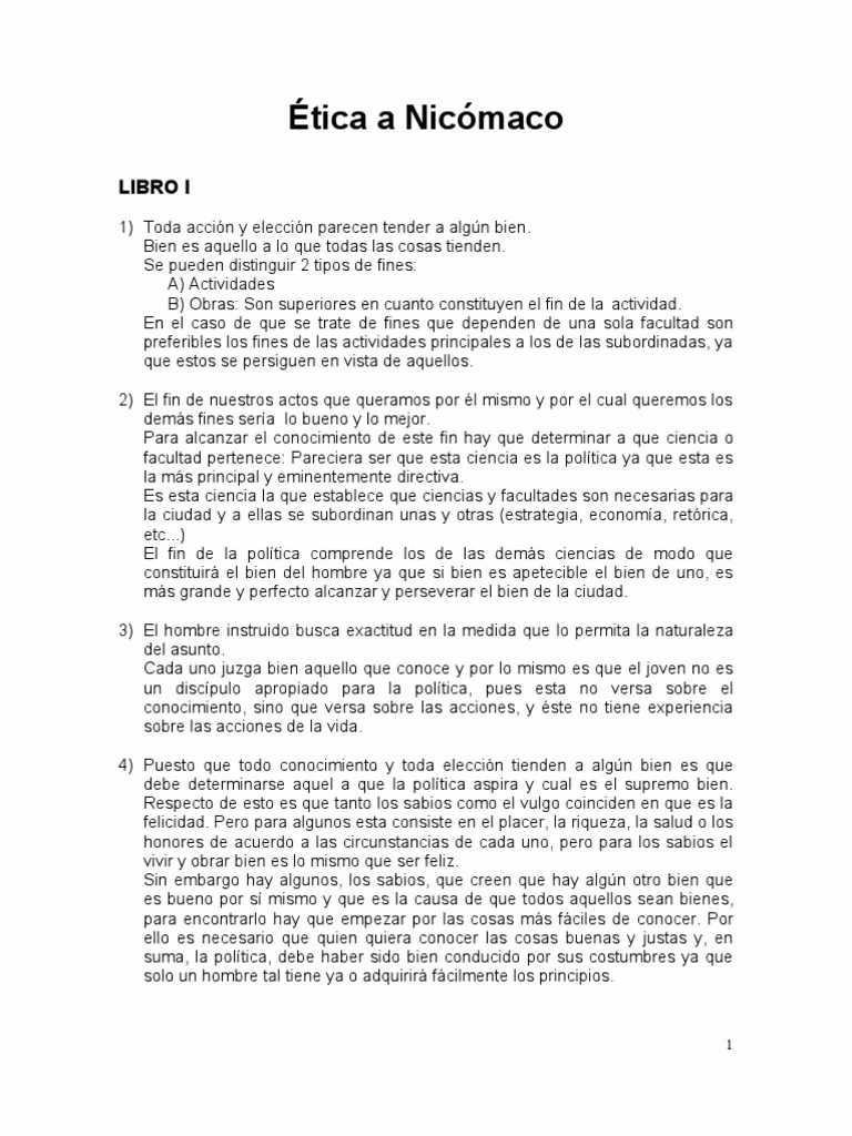 ¿Cuál es el primer libro de la ética a Nicómaco?