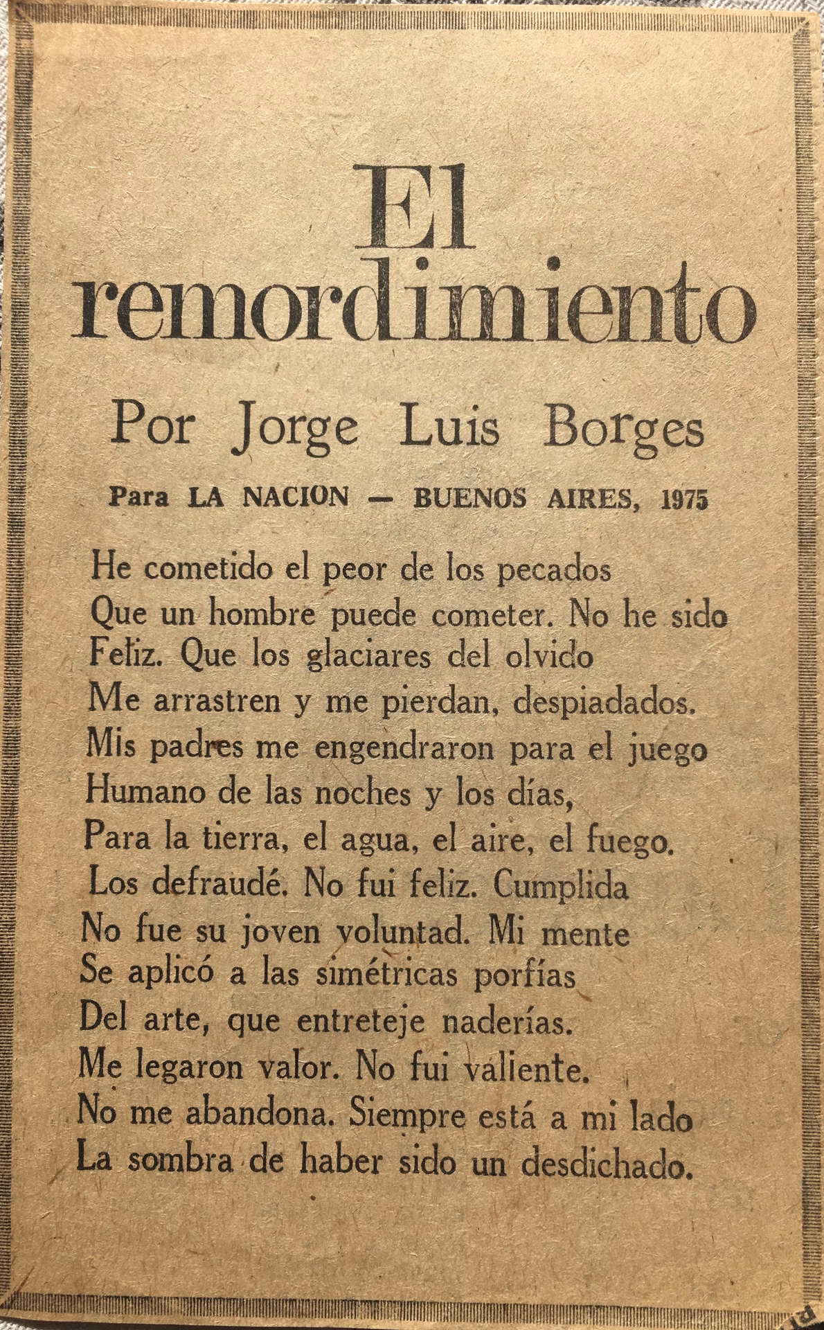 ¿Qué le pasó a Jorge Luis Borges en su poema “el remordimiento”?