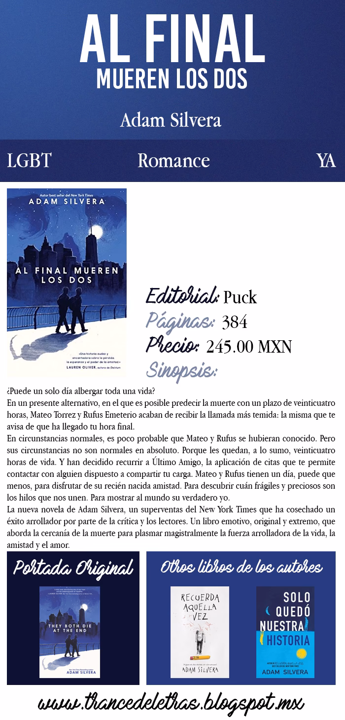 ¿Qué trata el libro Al final mueren los dos de Adam Silvera?