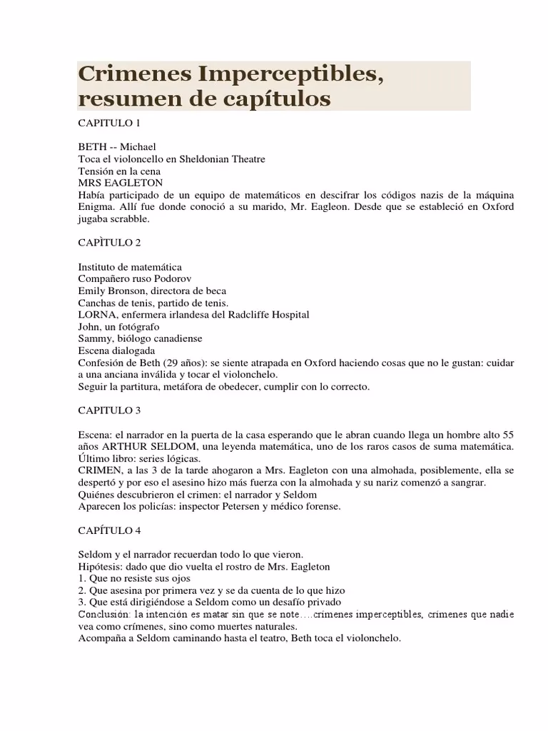 ¿Cuál es el resumen de crimenes imperceptibles?