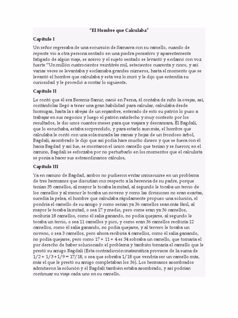 ¿Cuál es el resumen del hombre que calculaba de Malba Tahan?