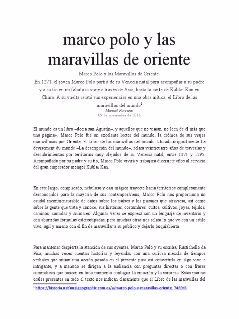 ¿Qué es lo maravilloso de Marco Polo?