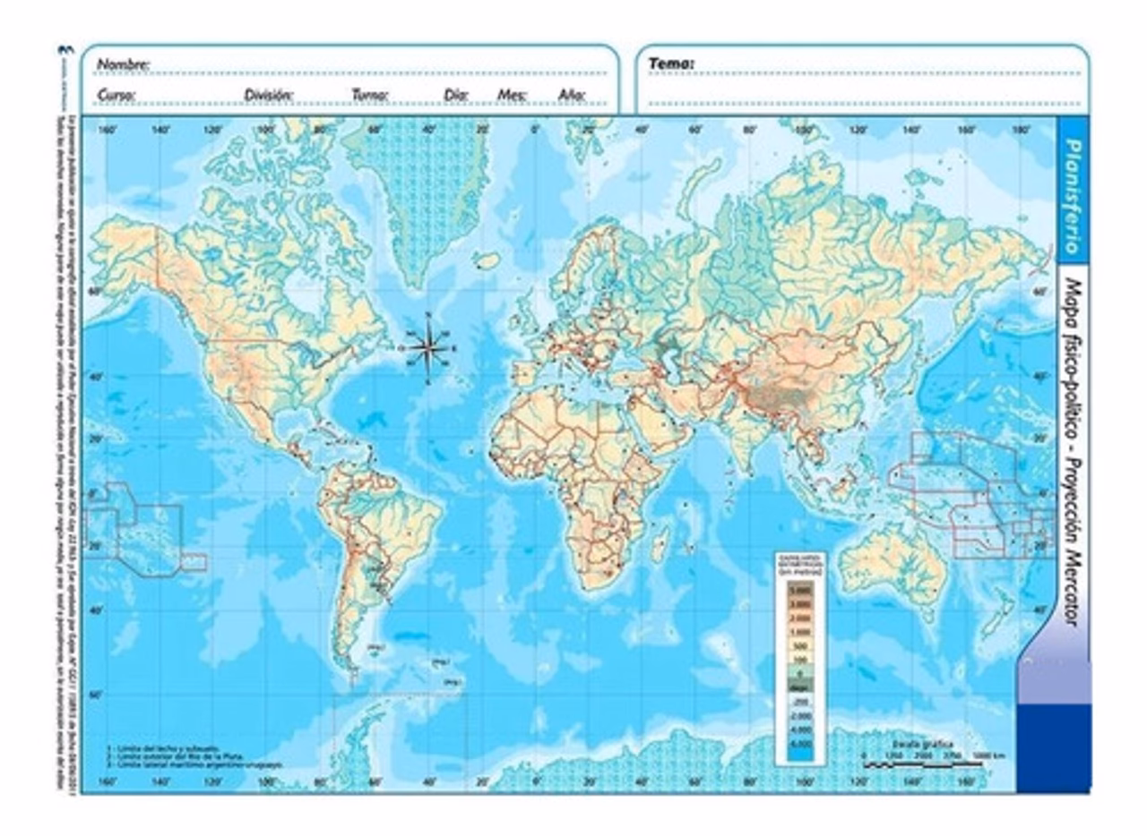 ¿Cuál es el tamaño de un mapamundi político?