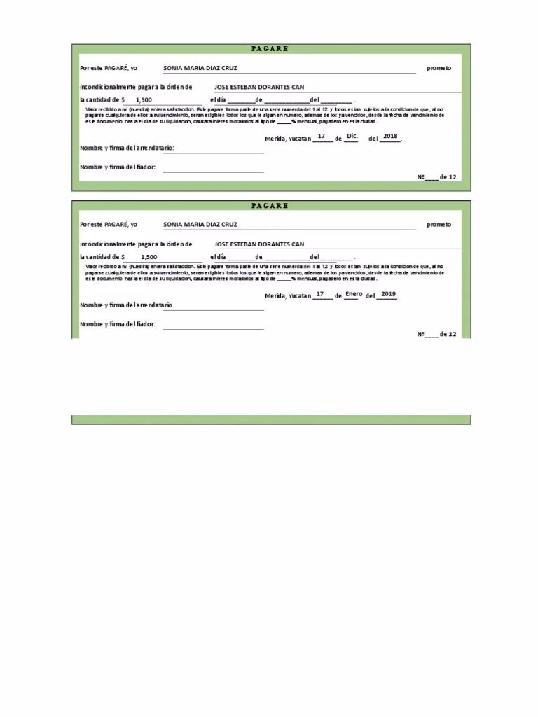 ¿Cuál es el formato de pagaré para imprimir?