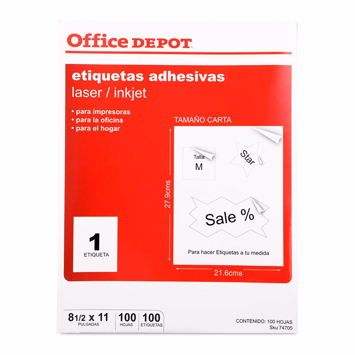 ¿Cuál es el tamaño de una etiqueta autoadhesiva?