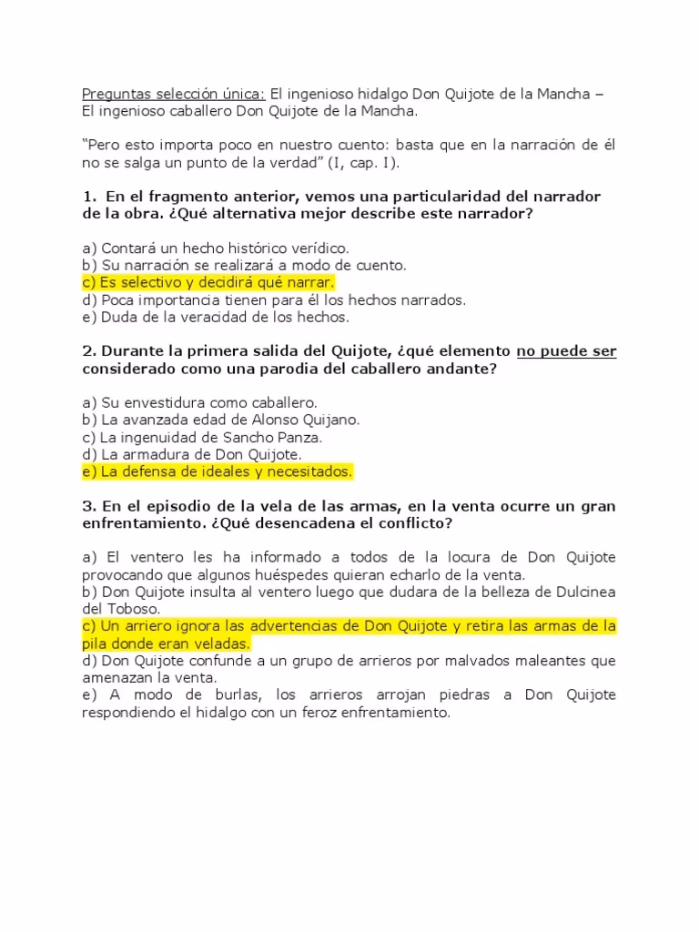 ¿Cuántas preguntas tiene Don Quijote de la Mancha?