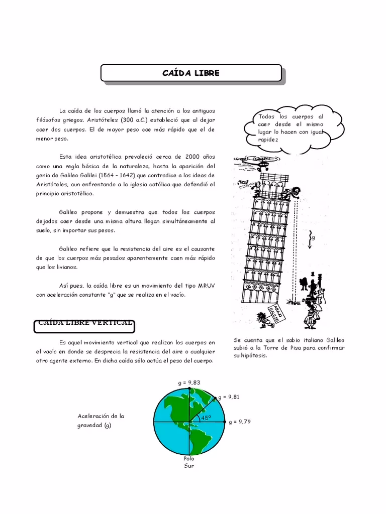 ¿Cuál fue el experimento que condujo a Galileo a la formulación de la Ley de la caída libre?
