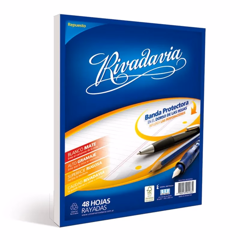 ¿Qué ofrece el repuesto A4 rayado de 288 hojas Rivadavia con banda?