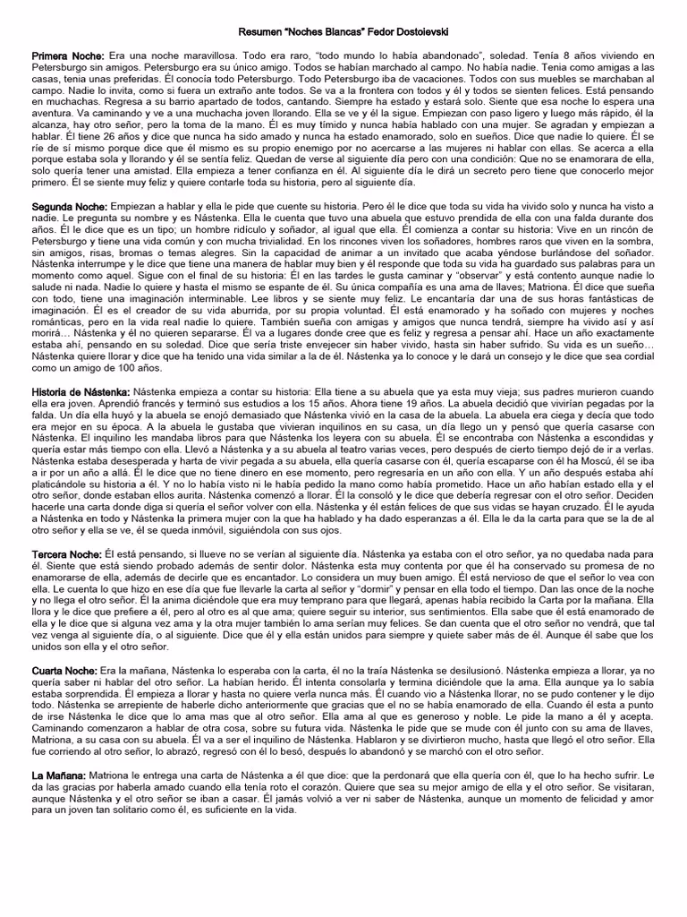 ¿Cuál es la historia de Noches blancas?