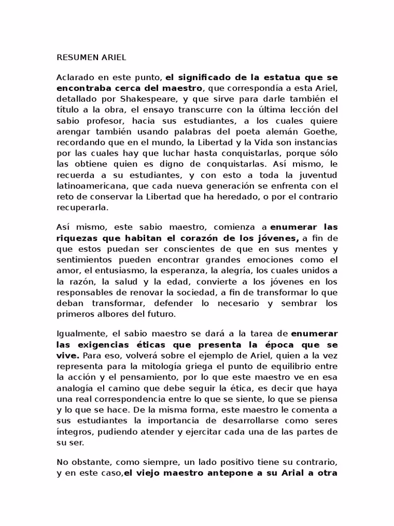 ¿Cuál es el título de la obra de Ariel?