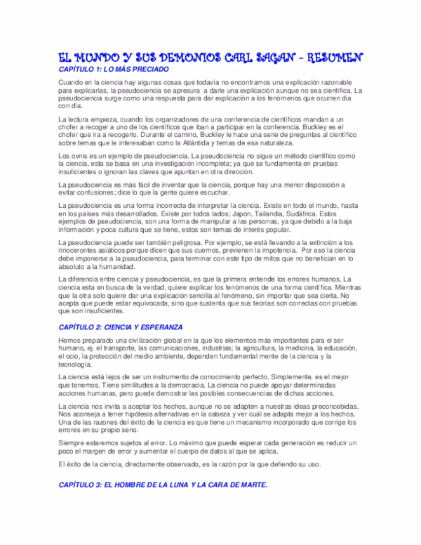 ¿Dónde puedo descargar el mundo y sus demonios resumen por capítulos?