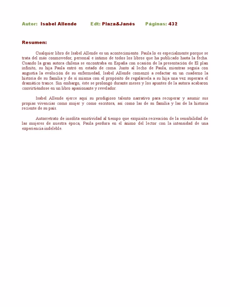 ¿Cuál es el final de Paula?