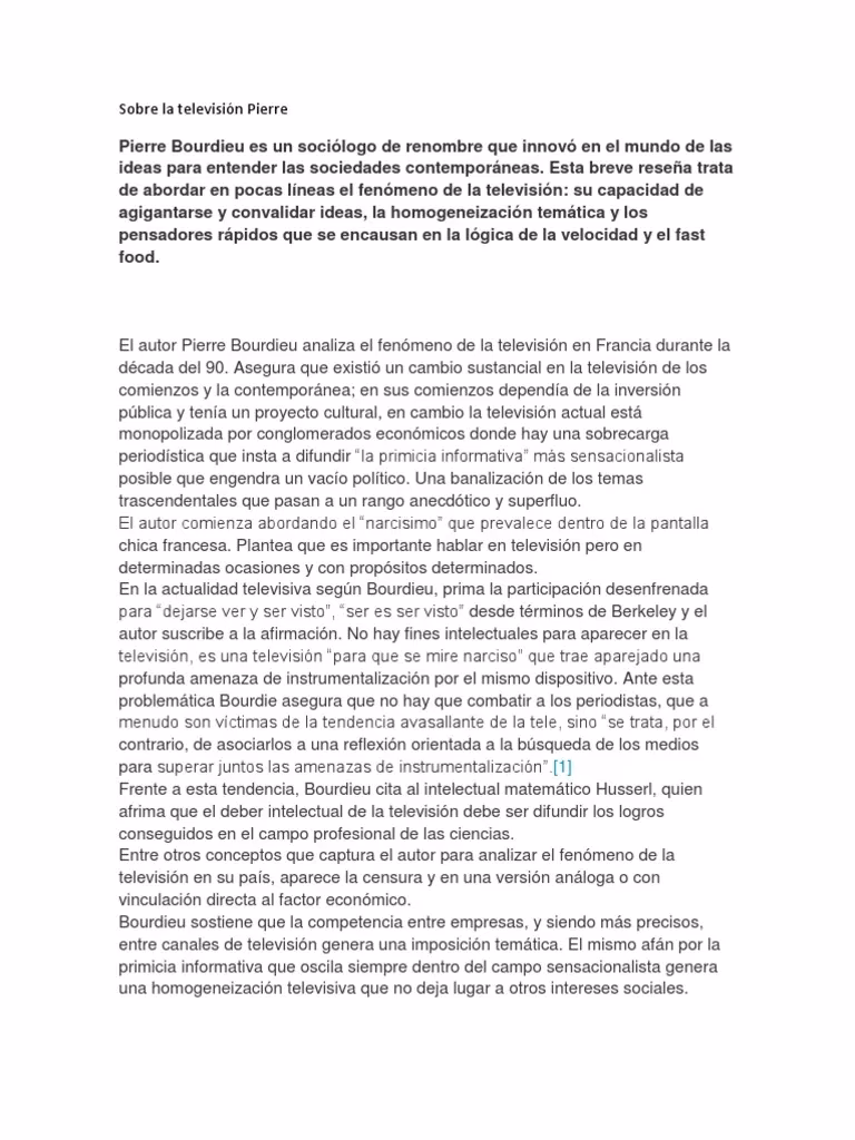 ¿Cuáles son las premisas de Bourdieu para el análisis del medio televisivo?