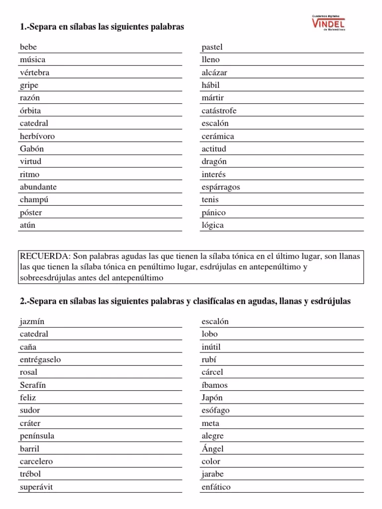¿Qué es separar en sílabas?